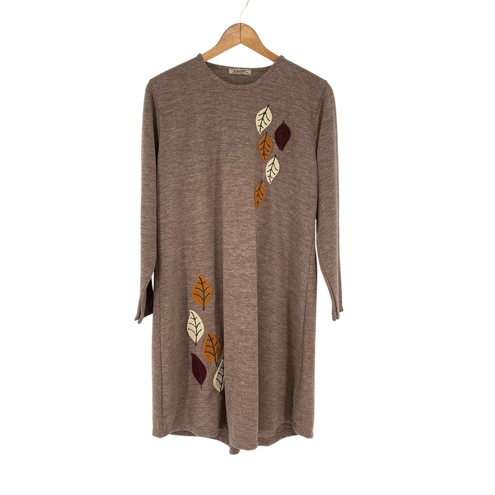 Miss Ahsen Womens Dress‎ 3XL Brown Long Sleeve Leaf Detail Fall Casual Cozy